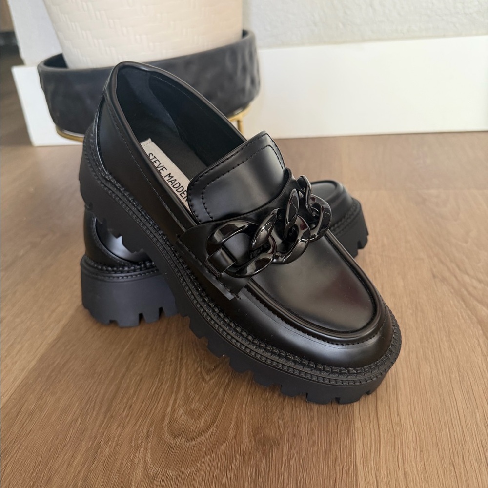New Steve Madden Black Slip-On Loafers with Branded Insole